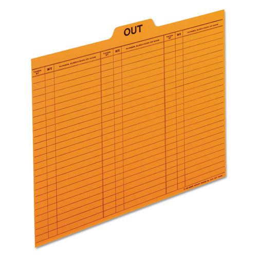 Pendaflex Salmon Colored Charge-Out Guides, 1/5-Cut Top Tab, Out, 8.5 x 11, Salmon, 100/Box