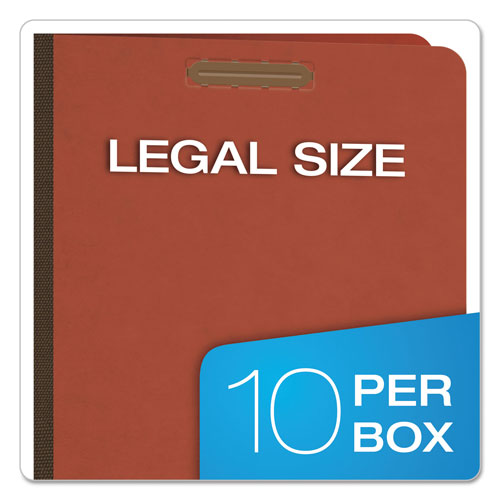 Pendaflex Four-, Six-, and Eight-Section Pressboard Classification Folders, 2 Dividers, Embedded Fasteners, Legal Size, Red, 10/Box