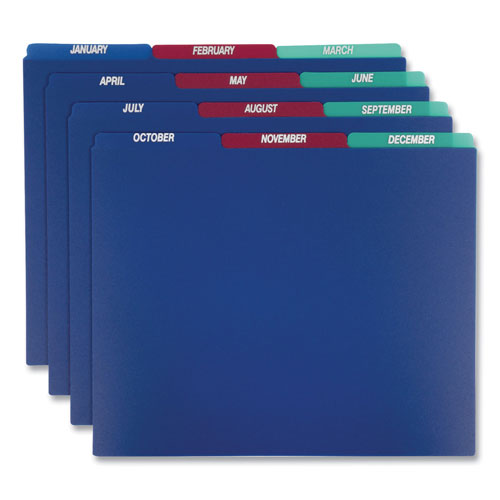 Pendaflex Poly Top Tab File Guides, 1/3-Cut Top Tab, January to December, 8.5 x 11, Assorted Colors, 12/Set