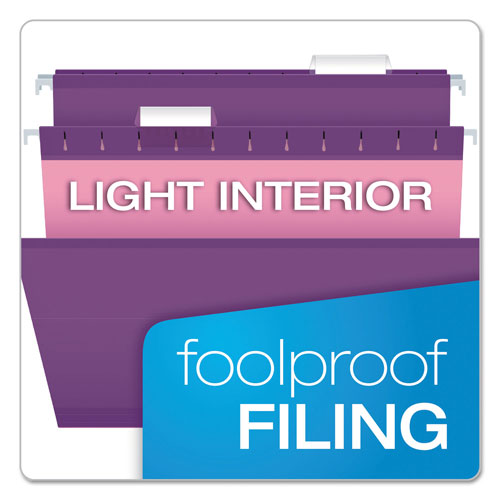 Pendaflex Colored Reinforced Hanging Folders, Letter Size, 1/5-Cut Tab, Violet, 25/Box