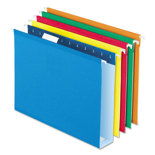 Pendaflex Extra Capacity Reinforced Hanging File Folders with Box Bottom, Letter Size, 1/5-Cut Tab, Assorted, 25/Box