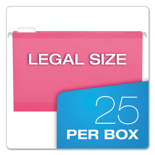 Pendaflex Colored Reinforced Hanging Folders, Legal Size, 1/5-Cut Tab, Pink, 25/Box