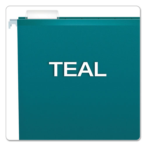Pendaflex Colored Reinforced Hanging Folders, Legal Size, 1/5-Cut Tab, Teal, 25/Box