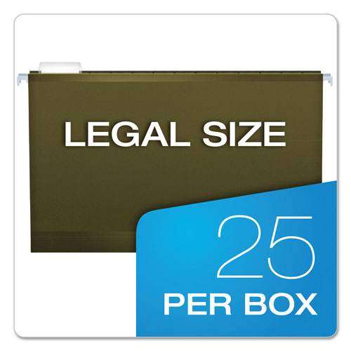 Pendaflex Extra Capacity Reinforced Hanging File Folders with Box Bottom, Legal Size, 1/5-Cut Tab, Standard Green, 25/Box