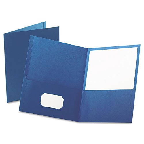 Oxford Twin-Pocket Folder, Embossed Leather Grain Paper, Blue, 25/Box