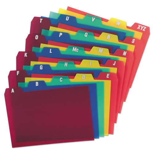 Oxford Durable Poly A-Z Card Guides, 1/5-Cut Top Tab, A to Z, 4 x 6, Assorted Colors, 25/Set