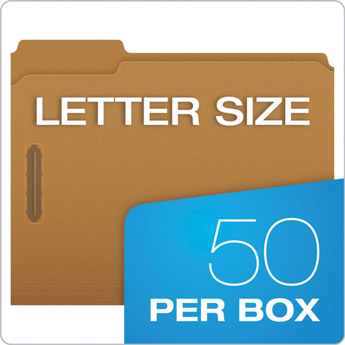 Pendaflex Kraft Folders with Two Fasteners, 1/3-Cut Tabs, Letter Size, Kraft, 50/Box