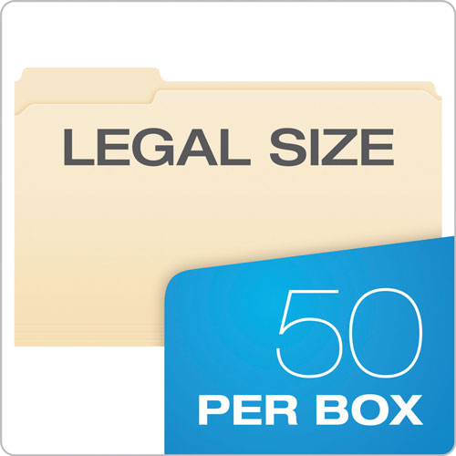 Pendaflex Manila Folders with One Fastener, 1/3-Cut Tabs, Legal Size, 50/Box