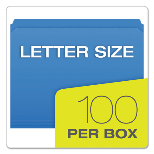 Pendaflex Double-Ply Reinforced Top Tab Colored File Folders, Straight Tab, Letter Size, Blue, 100/Box
