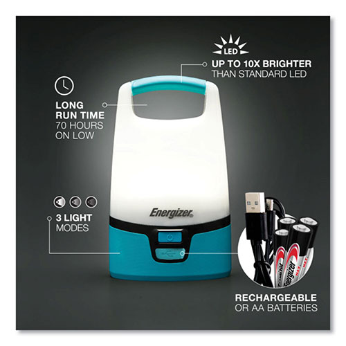 Energizer Vision Hybrid Lantern, 4 AA (Sold Separately), 1 Rechargeable Lithium Ion (Sold Separately), Teal/White