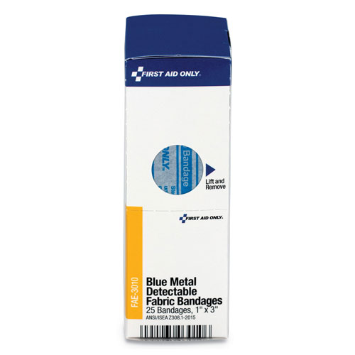 First Aid Only Refill f/SmartCompliance Gen Cabinet, Blue Metal Detectable Bandages,1x3,25/Bx