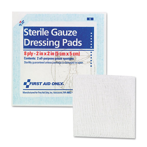 First Aid Only SmartCompliance Gauze Pads, 2" x 2", 5/Pack