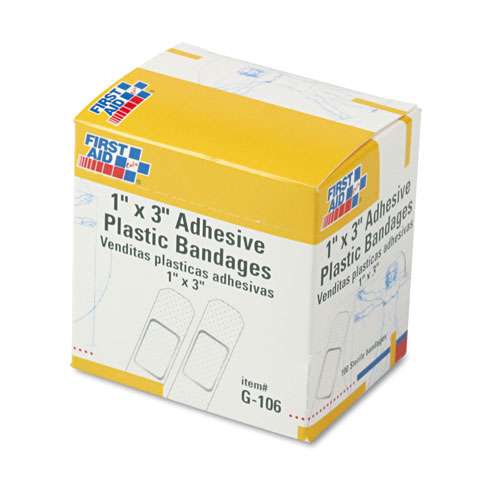 First Aid Only Plastic Adhesive Bandages, 1" x 3", 100/Box