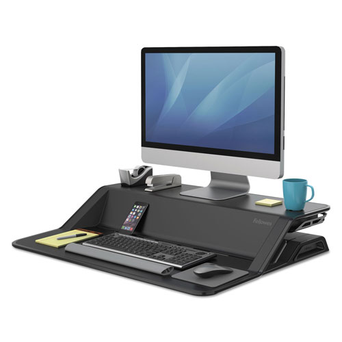 Fellowes Lotus Sit-Stand Workstation, 32.75w x 24.25d x 5.5 to 22.5h, Black