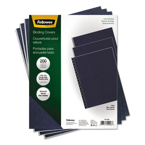 Fellowes Linen Texture Binding System Covers, 11 x 8-1/2, Navy, 200/Pack