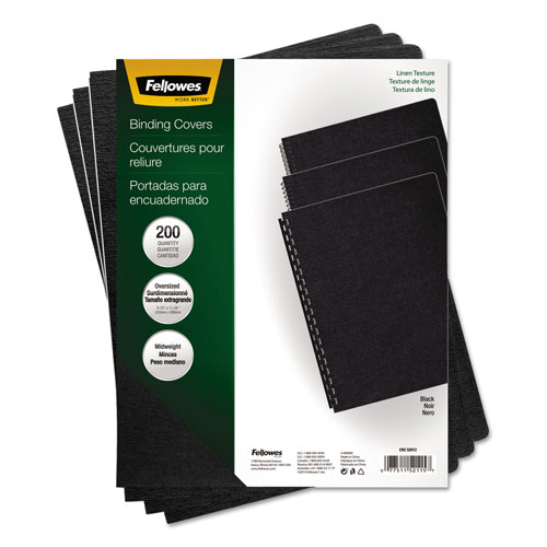 Fellowes Linen Texture Binding System Covers, 11-1/4 x 8-3/4, Black, 200/Pack