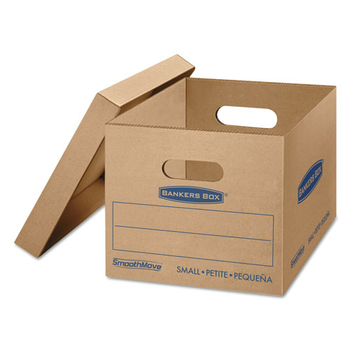 Fellowes SmoothMove Classic Moving and Storage Boxes, Small, Half Slotted Container (HSC), 15 x 12 x 10, Brown Kraft/Blue, 10/Carton