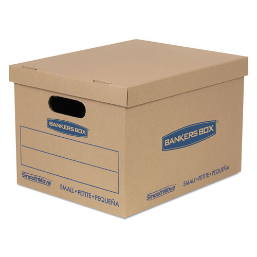 Fellowes SmoothMove Classic Moving and Storage Boxes, Small, Half Slotted Container (HSC), 15 x 12 x 10, Brown Kraft/Blue, 10/Carton