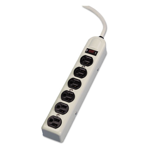 Fellowes Six-Outlet Metal Power Strip, 120V, 6ft Cord, 12 3/16 x 2 1/2 x 1 3/8, Platinum
