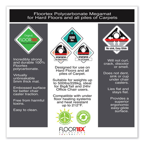 Floortex Cleartex MegaMat Heavy-Duty Polycarbonate Mat for Hard Floor/All Carpet, 46 x 60, Clear