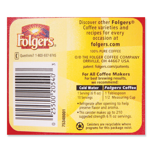 Folgers Coffee, Black Silk, 24.2 oz Canister, 6/Carton