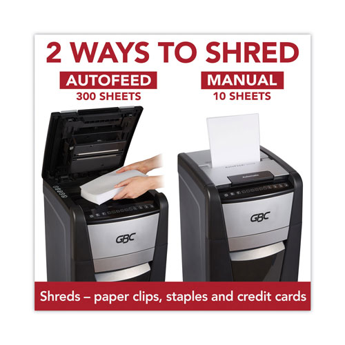 GBC® AutoFeed+ 300X Super Cross-Cut Office Shredder, 300 Auto/10 Manual Sheet Capacity