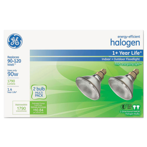 GE Energy-Efficient PAR38 Halogen Bulb, 80 W, 2/Pack