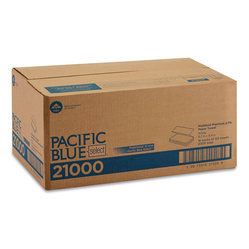 Pacific Blue Select Multifold Premium 2-Ply Paper Towels, White, 21000, 125 Paper Towels/Pack, 16 Packs/Case