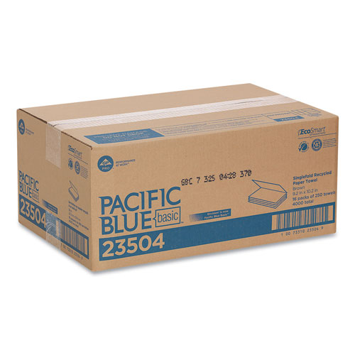Pacific Blue Basic S-Fold Paper Towels, 10 1/4x9 1/4, Brown, 250/Pack, 16 PK/CT