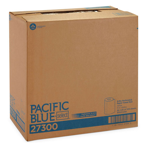 Pacific Blue Select Perforated Paper Towel, 8 4/5x11, White, 100/Roll, 30 RL/CT