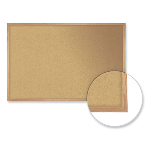 Ghent MFG Natural Cork Bulletin Board with Frame, 24 x 18, Tan Surface, Natural Oak Frame