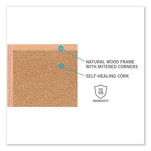 Ghent MFG Natural Cork Bulletin Board with Frame, 24 x 18, Tan Surface, Natural Oak Frame