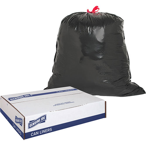 Genuine Joe Black Drawstring Trash Bags, 30 Gallon, 1.05 Mil, 30