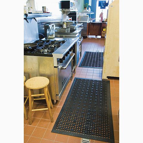 Genuine Joe Antimicrobial Floor Mat, 3' x 5', Black