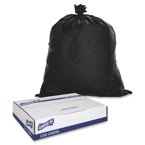 Genuine Joe Black Flat-Bottom Trash Bags, 33 Gallon, Case of 250