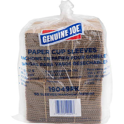 Genuine Joe Corrugated Cup Sleeves, 10-16 OZ, Brown, Case of 1000