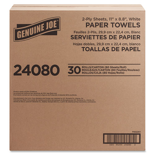 Genuine Joe 24080 White 2 Ply Household Roll Paper Towels, 11" x 8"