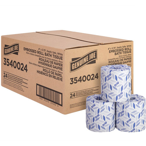 Genuine Joe 2-ply Bath Tissue Rolls - 2 Ply - 4" x 3.75" - 400 Sheets/Roll - White - Perforated, Absorbent, Soft, Sewer-safe, Septic Safe - For Bathroom, Restroom - 24 / Carton