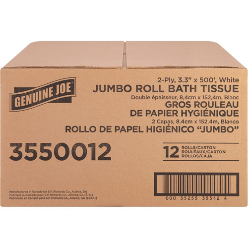 Genuine Joe Jumbo Jr Dispenser Bath Tissue Roll - 2 Ply - 3.30