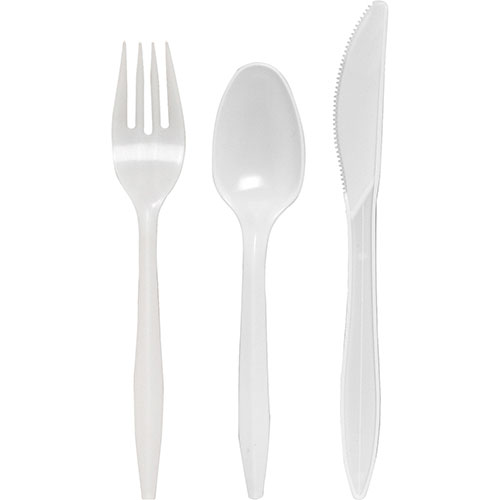 Genuine Joe Knife/Fork/Spoon, And Napkin Kit, 250 PK/CT, White