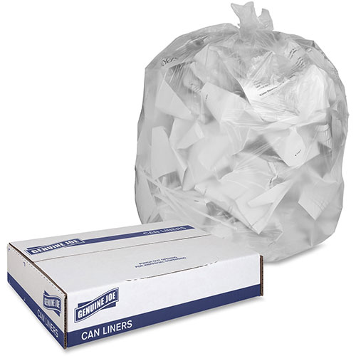 Genuine Joe High Density Clear Trash Bags, 16 Gallon, 24" x 31", Case of 1,000