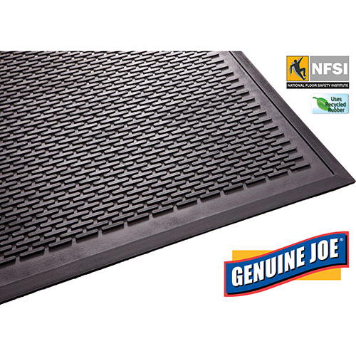 Genuine Joe Super Tread Rubber Floor Mat, 3' x 5', Black