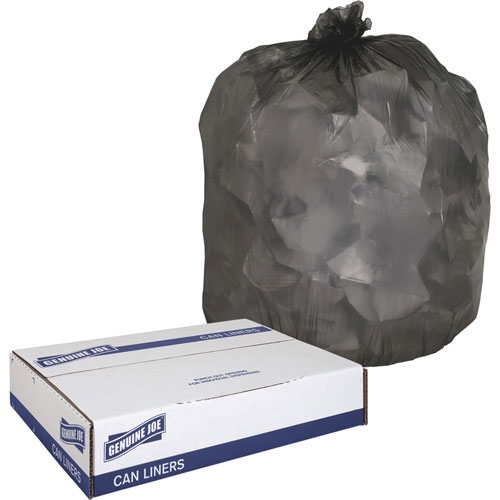 Genuine Joe Black Flat-Bottom Trash Bags, 16 Gallon, 0.35 Mil, 24