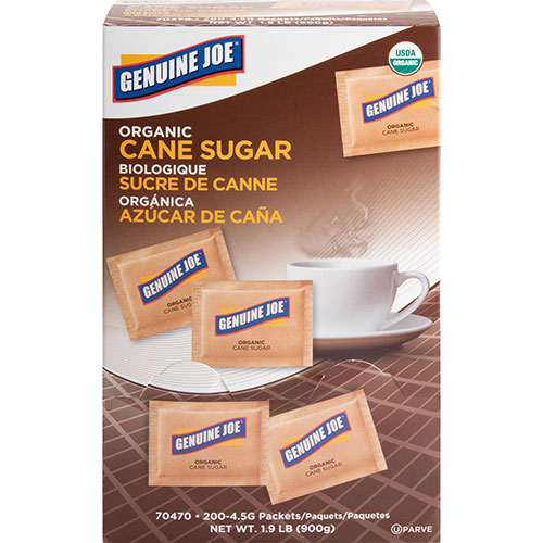 Genuine Joe Turbinado Cane Sugar, Unrefined, 200/BX, Brown