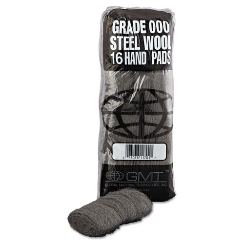 Global Material Industrial-Quality Steel Wool Hand Pad, #000 Extra Fine, 16/Pack, 192/Carton
