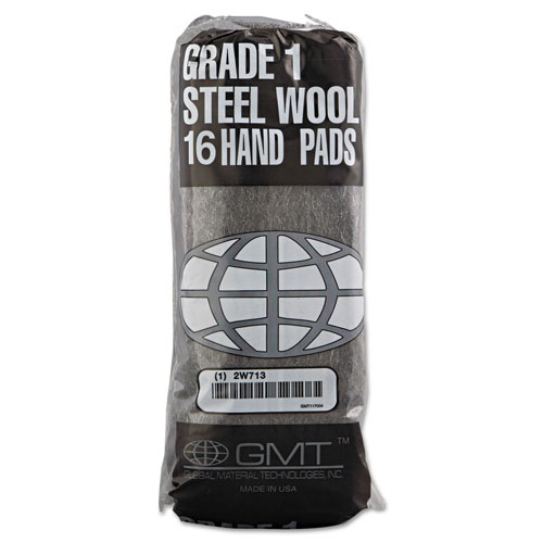 Global Material Industrial-Quality Steel Wool Hand Pad, #1 Medium, 16/Pack, 192/Carton