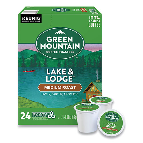 Green Mountain Lake and Lodge Coffee K-Cups, Medium Roast, 96/Carton