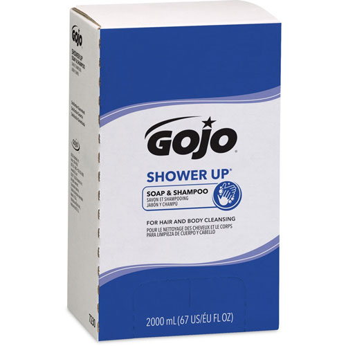 Gojo SHOWER UP Soap & Shampoo - Clean Scent - 67.6 fl oz (2 L) - Hair, Hand, Body - Rose - Pleasant Scent, Bio-based - 4 / Carton