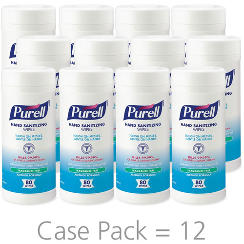 Purell Alcohol Formula Hand Sanitizing Wipes, White, 12/Carton