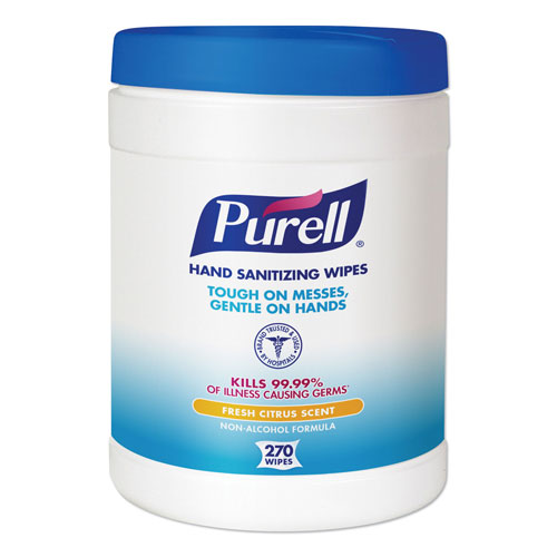 Gojo Sanitizing Hand Wipes, 6 x 6 3/4, White, 270 Wipes/Canister